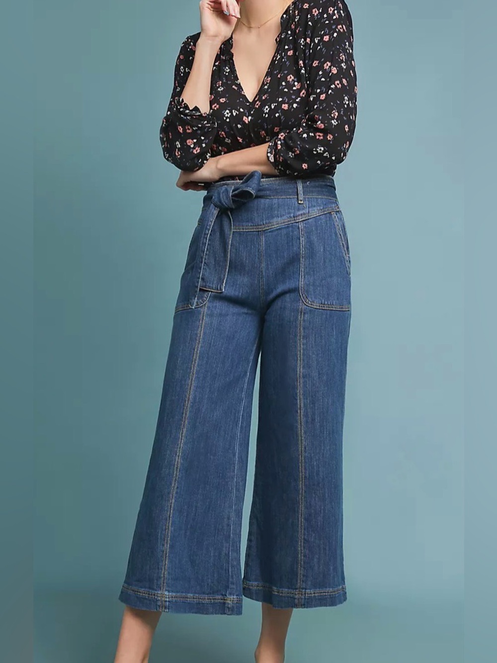 Anthropologie (Pilcro)  Blue High-Rise Wide Leg Tie-Waist Jeans (mix48)